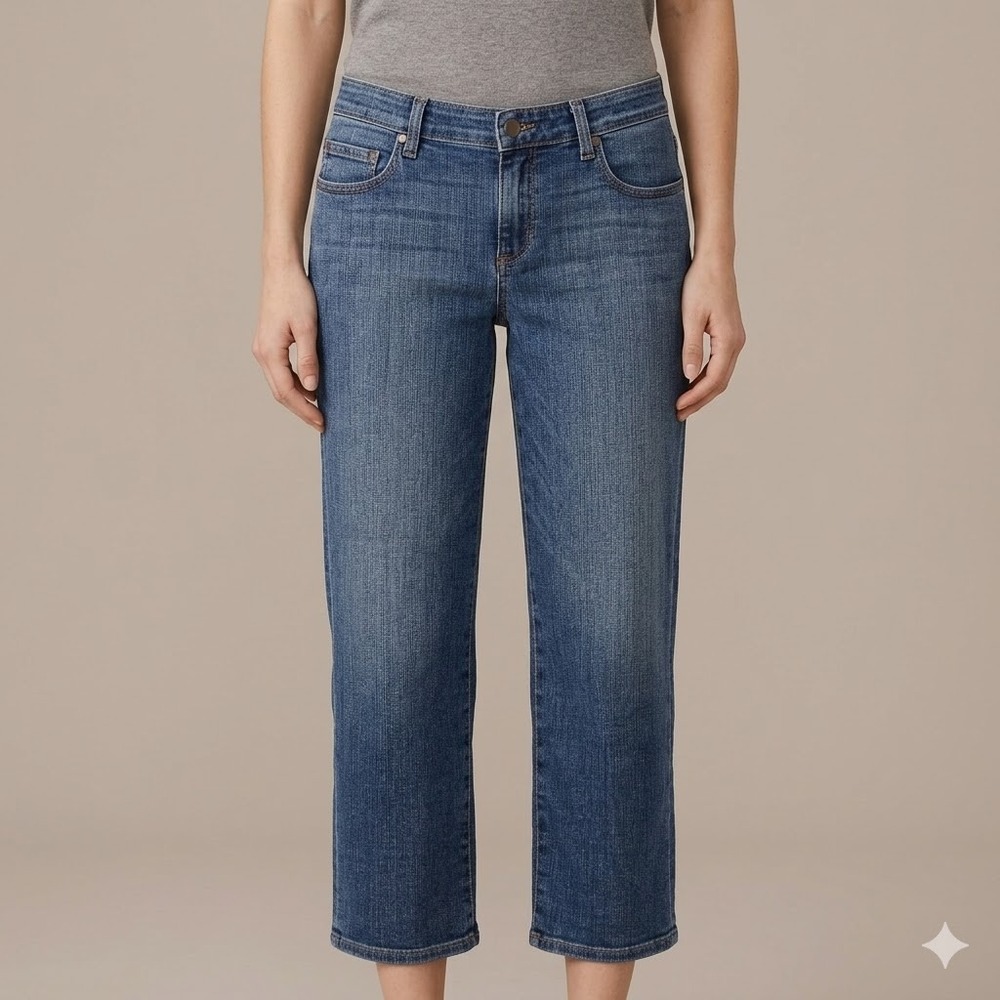 Eileen Fisher Organic Cotton Stretch Straight Leg Cropped Blue Jeans Size‎ 2